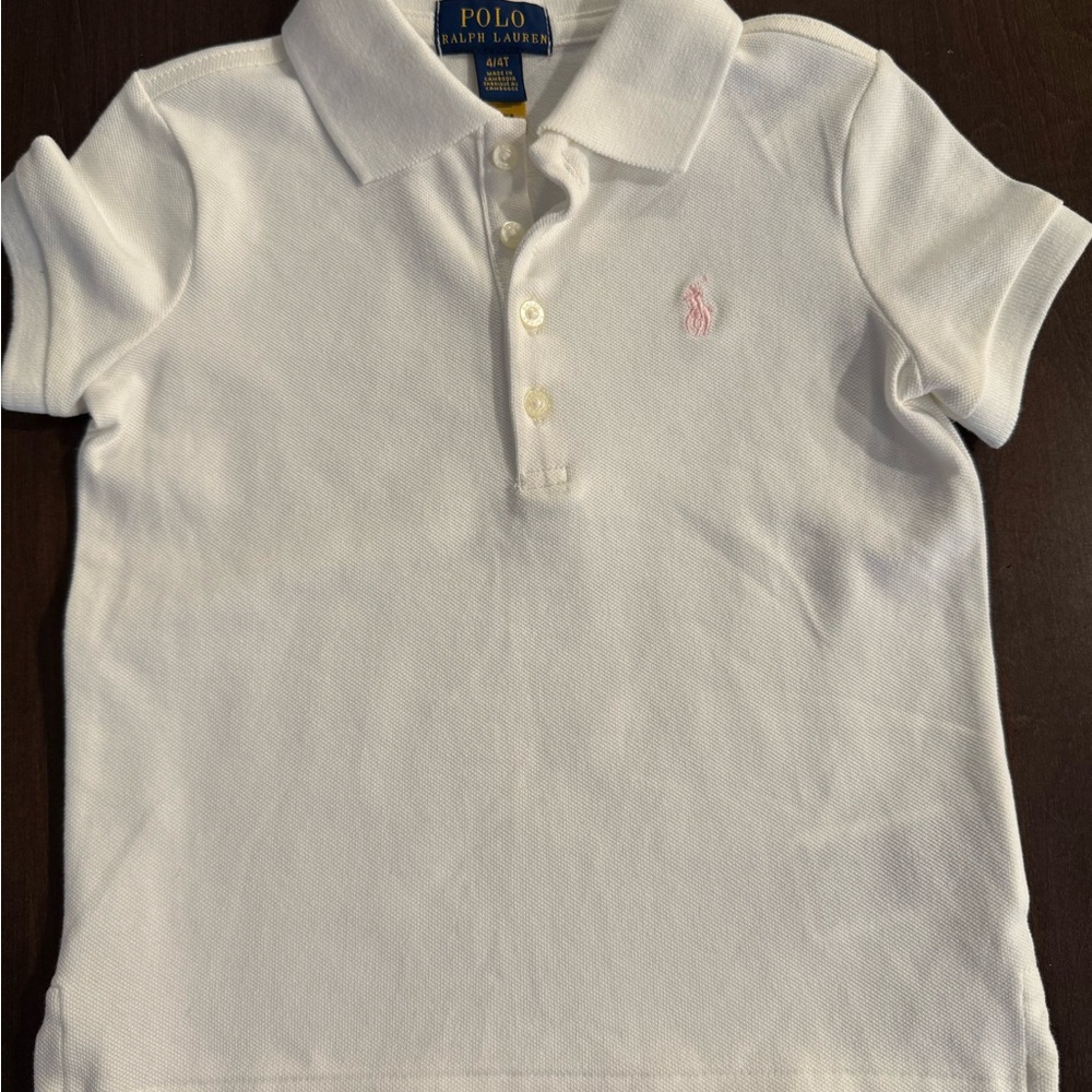 Ralph Lauren Kids Polo Shirt in White with Pink Logo
